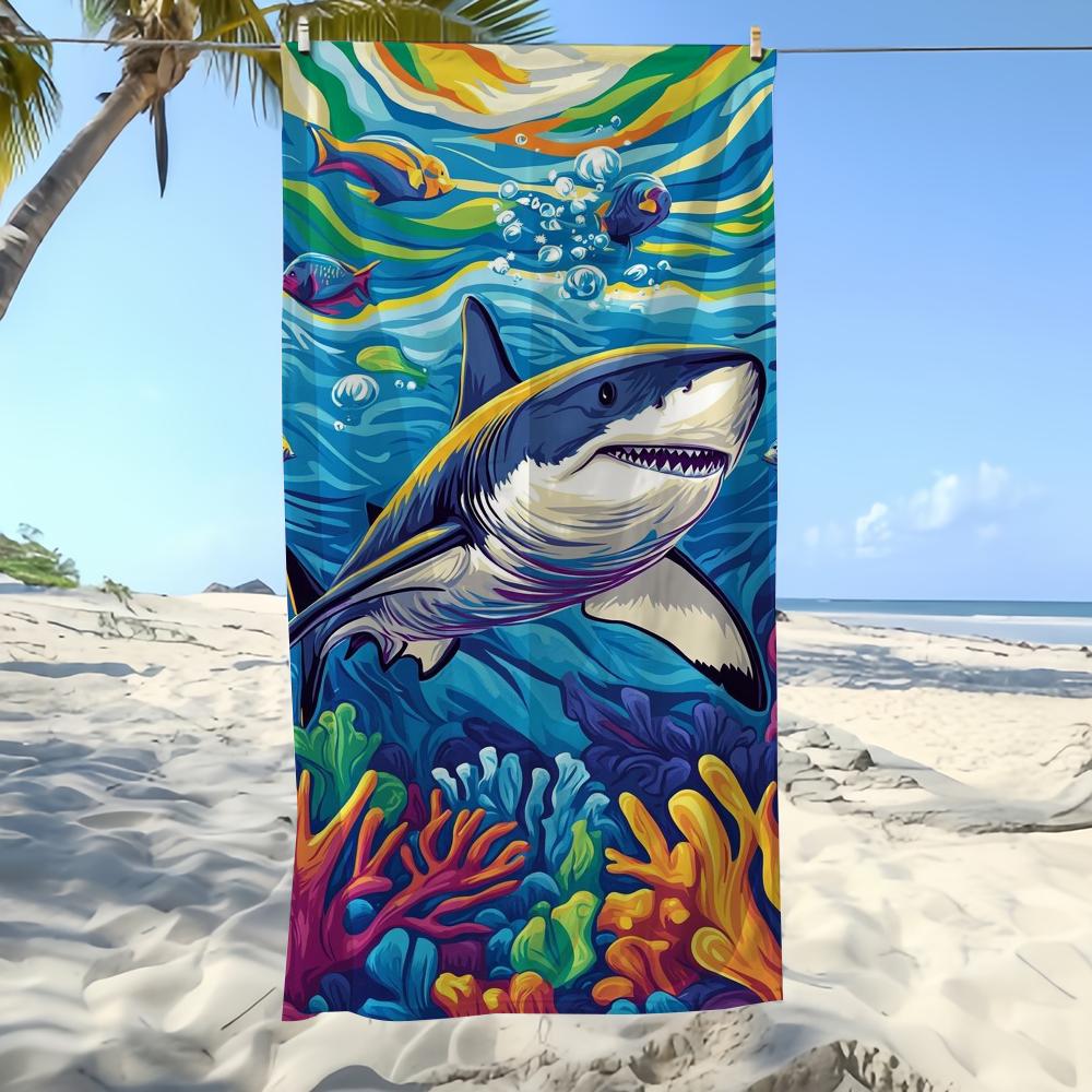 Handtuch Textil Bademantel Cartoon Strand Schnelltrocknend Leicht Kunst Hai Tragbar Camping Schwimmbad Reise