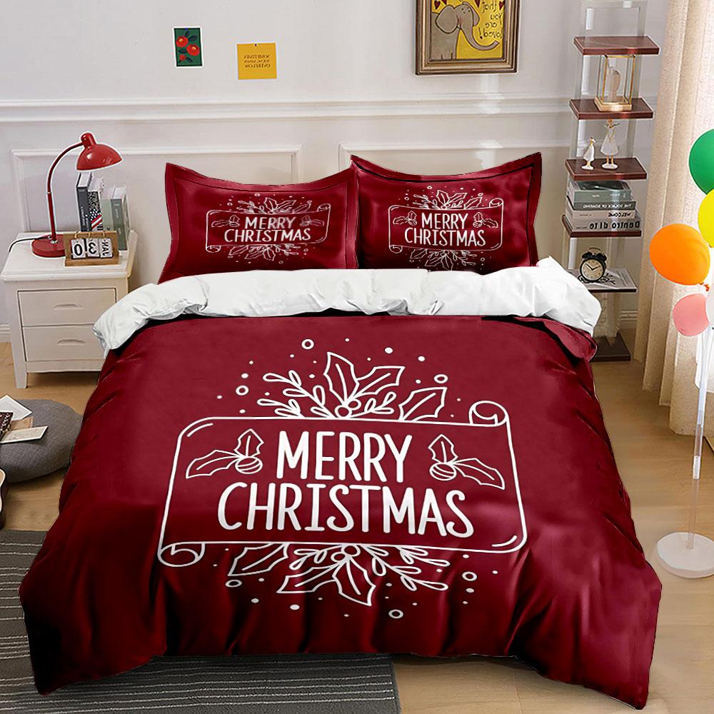 Merry Christmas Holly Design Bedding Duvet Cover Set Duvet Cover Pillowcases (1*Duvet Cover 2*Pillowcases, without duvet insert)