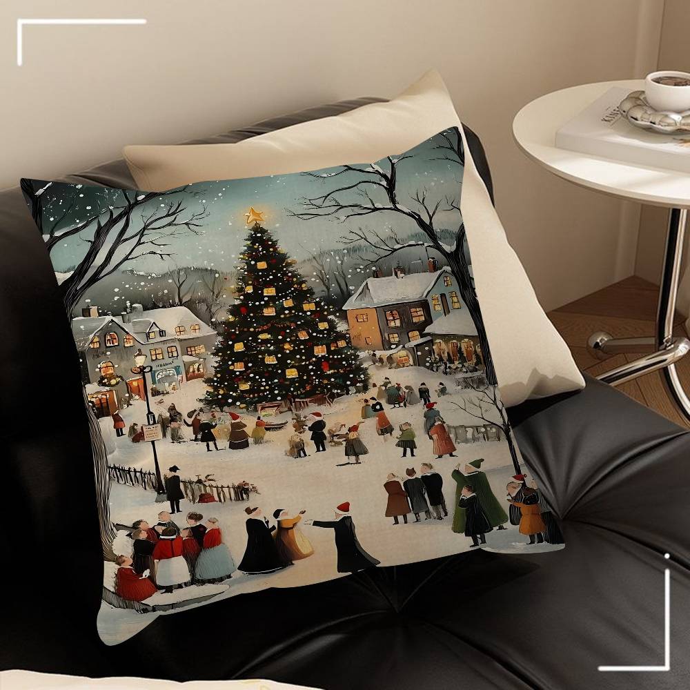 

Winter Town Holiday Printable Christmas Tree Stitch Dragon Pillow Cover Sofa Cushion Cover Home Room Decoration Children Gift 30cmx30cm