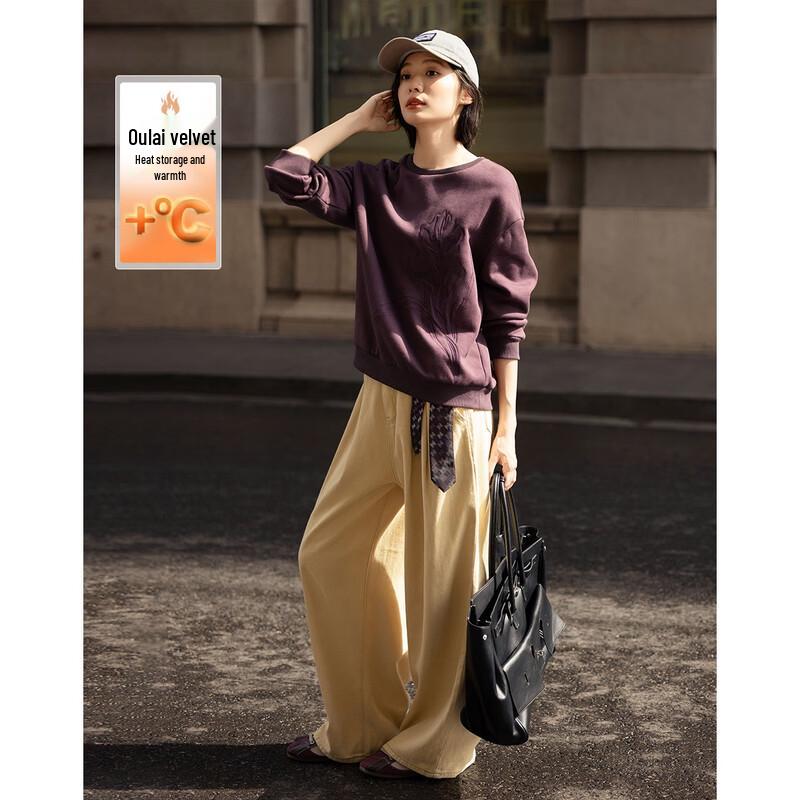 Demana Women's Winter 350G Aolai Velvet Loose Fit Embroidered Sweatshirt