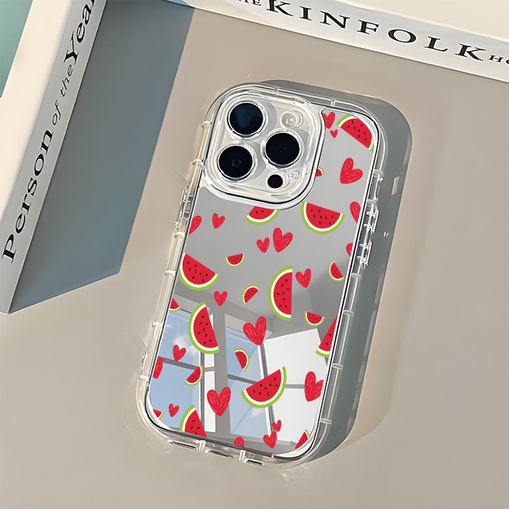 Cute Watermelon With Red Heart Phone Case For iPhone 17 16 Pro Max 11 12 13 14 15 Pro 17 Air 7 8 Plus X XR XS Back Mirror Cover