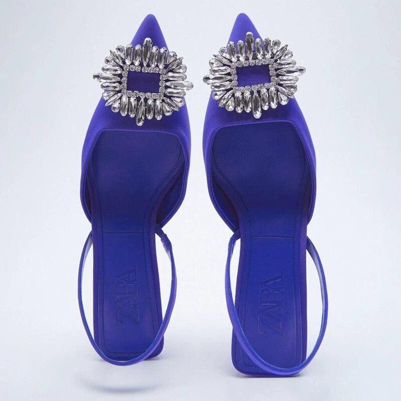 Spring and summer new colored pointed high-heeled sandals women's large-size rhinestone banquet fashion women's shoes