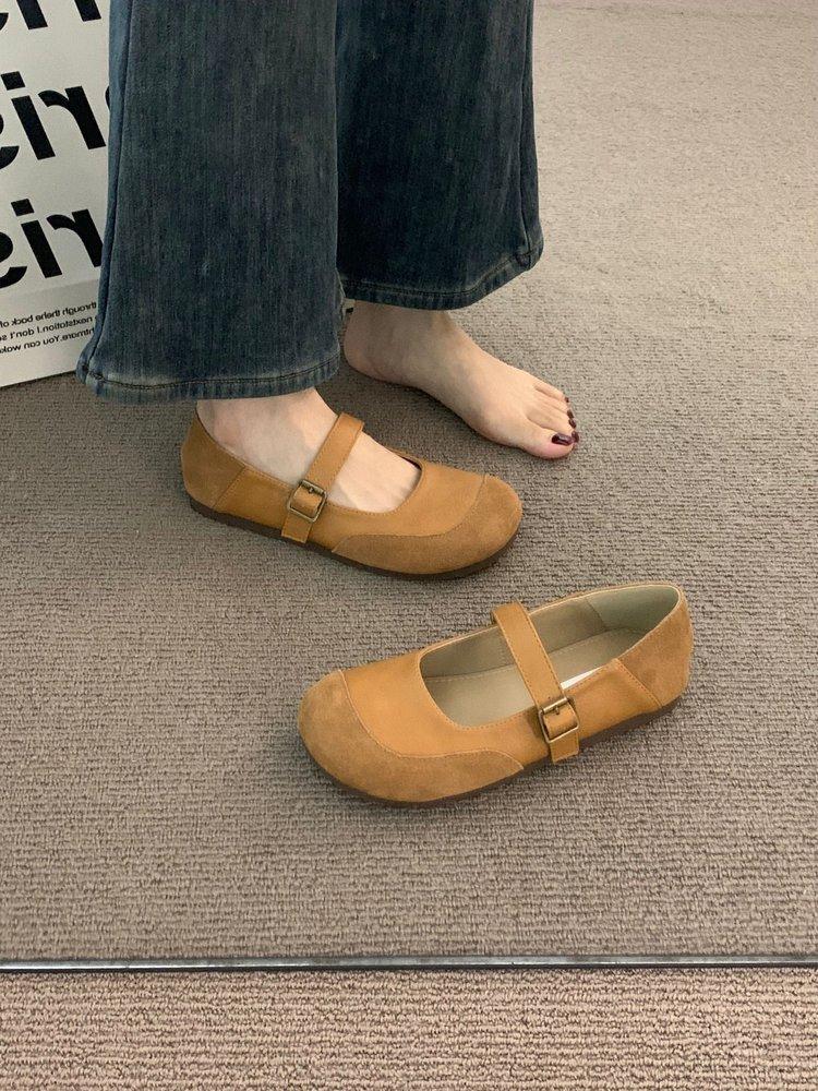 

French round head ballet boken shoes women s outer wear 2025 new autumn retro soft-soled fairy Mary Jane single shoes 40