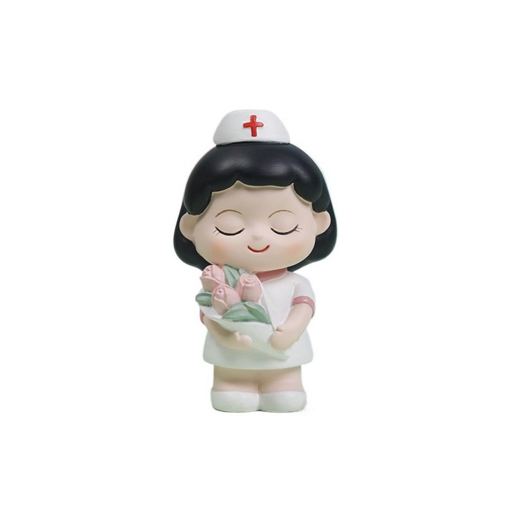 Handmade White Nurse Figurine Cartoon Nurse Baking Ornaments Funny Doctor Model  Desk