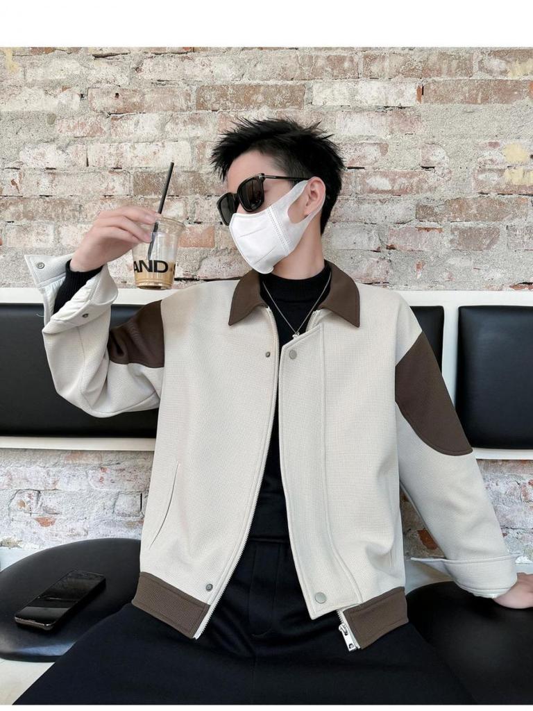 European & American Men's Patchwork Color Block Jacket - Rebellious Lapel Casual Winter Fashion 2025