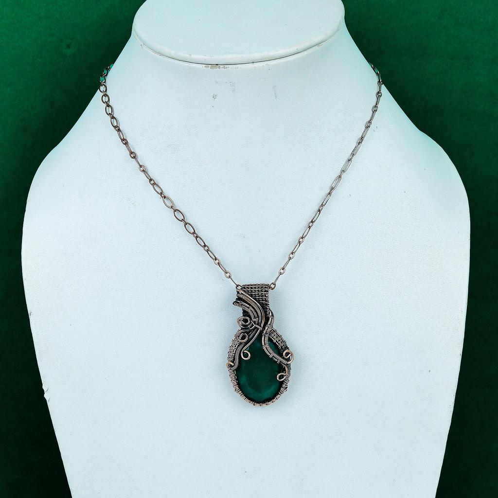 Faceted zambian emerald pendant copper wire wearing pendant gemstone jewelry handmade jewelry chain pendant antique jewelry gift for women