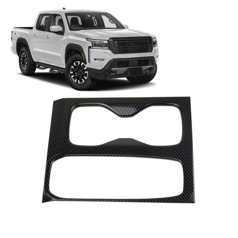 A03E-For Nissan Frontier -2024 Center Console Gear Shift Cup Holder Panel Cover Trim Accessories ,ABS Carbon Fiber