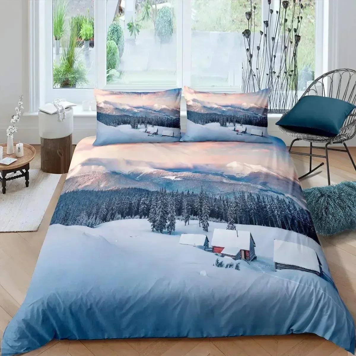

Top Snow Mountain Duvet Cover Set Sea Waves Bedding Set Sea Landscape Comforter Cover Nature Scenery Polyester Quilt Cover 70x133cm 2pcs