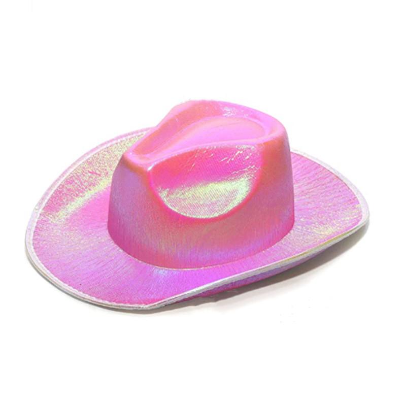 Cowboy Hat Christmas Stage Carnival Party Pink Fluorescent Colorful Cowboy Hat Compound Laser Hat Western Style Illusion