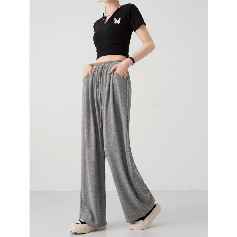 Spring new knitted cloud glutinous rice pants loose high waist drape casual wide-leg pants lazy narrow version mopping pants