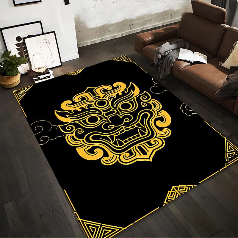 

Black Carpet with Golden Tribal Lion Head Design, Modern Home Decor Suitable for use as an anti-slip for living room bedroom sofas 40x60cm( 15x23in )
