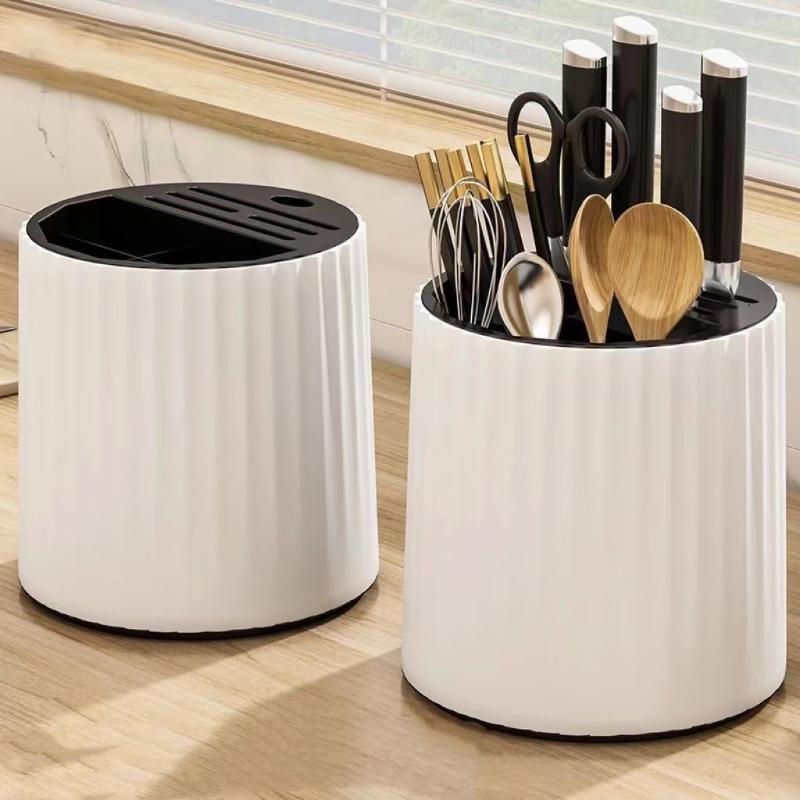 Kitchen 360° Rotating Knife Holder Utensil Spoon Chopsticks Cutlery Organizer Rack for Kitchen Countertop