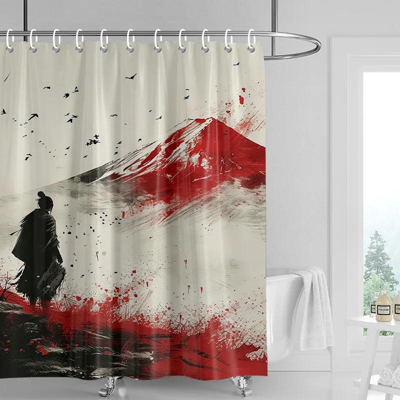 Japanese-style Gogi Retro Character Printed Shower Curtain Fading-resistant Bathroom Partition Curtain for Hotel Home Decoration