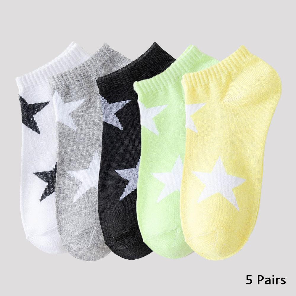 

5 пар женских носков до щиколотки с принтом звезд, белые, в стиле Лолита, кавайные короткие носки, милые, дышащие, цвета сахарной ваты One Size