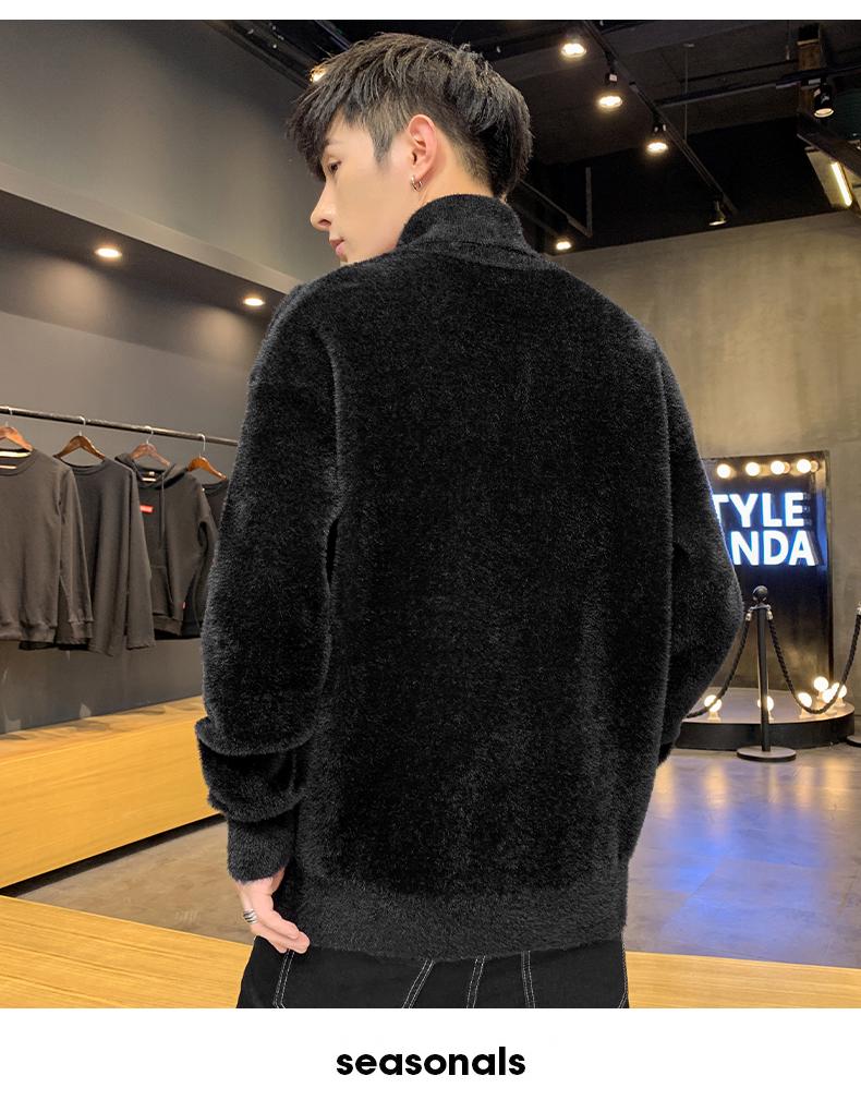 Men's Thickened Imitation Golden Mink Cashmere Sweater, Medium High Neck, Korean Style Trend, Warm Autumn Winter Knit Top