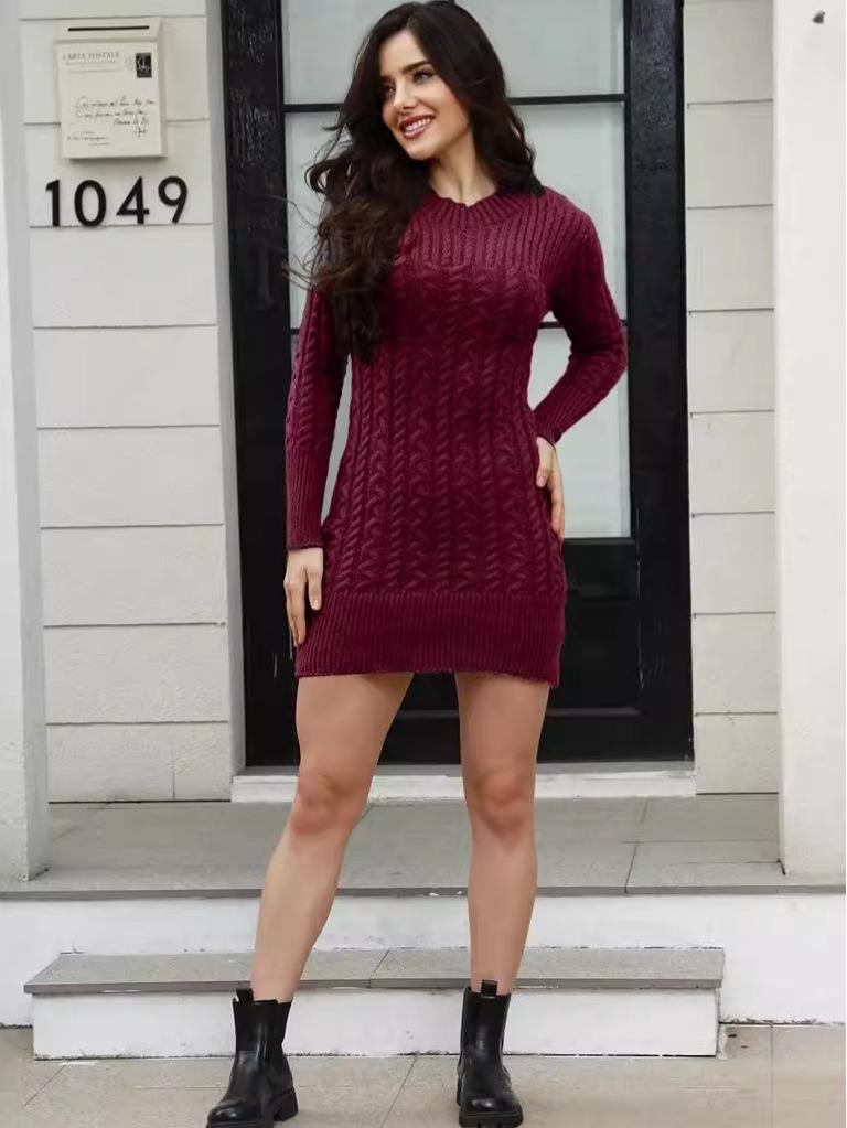 Sukienka sweterkowa z golfem w jednolitym kolorze - Jesień/Zima Damska dzianina