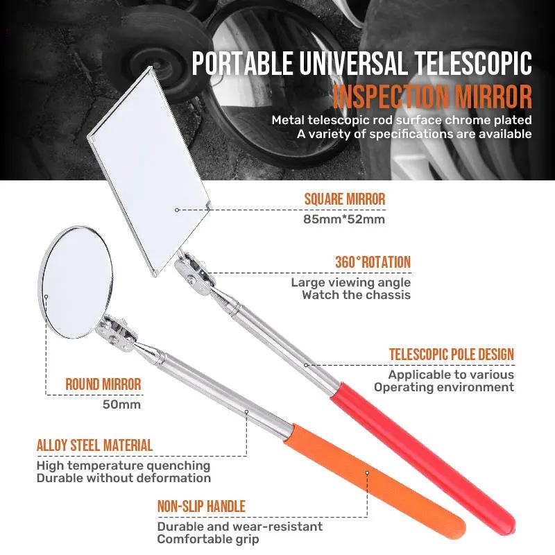 1pcs Detection Tool Extendible Inspection Rotatable Mirror Auto Telescoping Inspection Round Mirror Extending Hand Tools Set