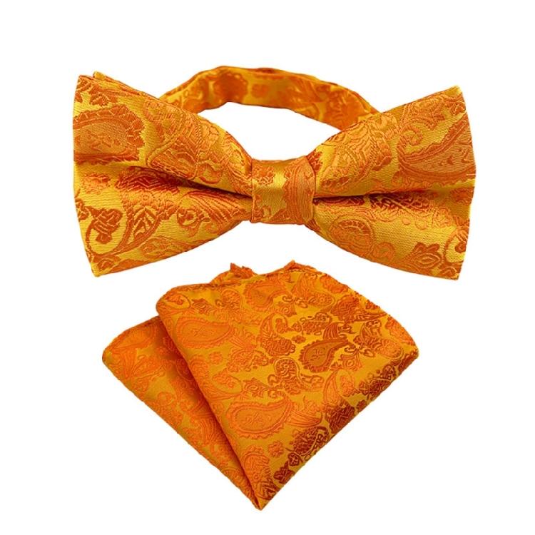 Floral Jacquard Adjustable Pre Tied Bows Tie and Pocket Square Set for Men Formal Wedding Party Prom Necktie Neckwear