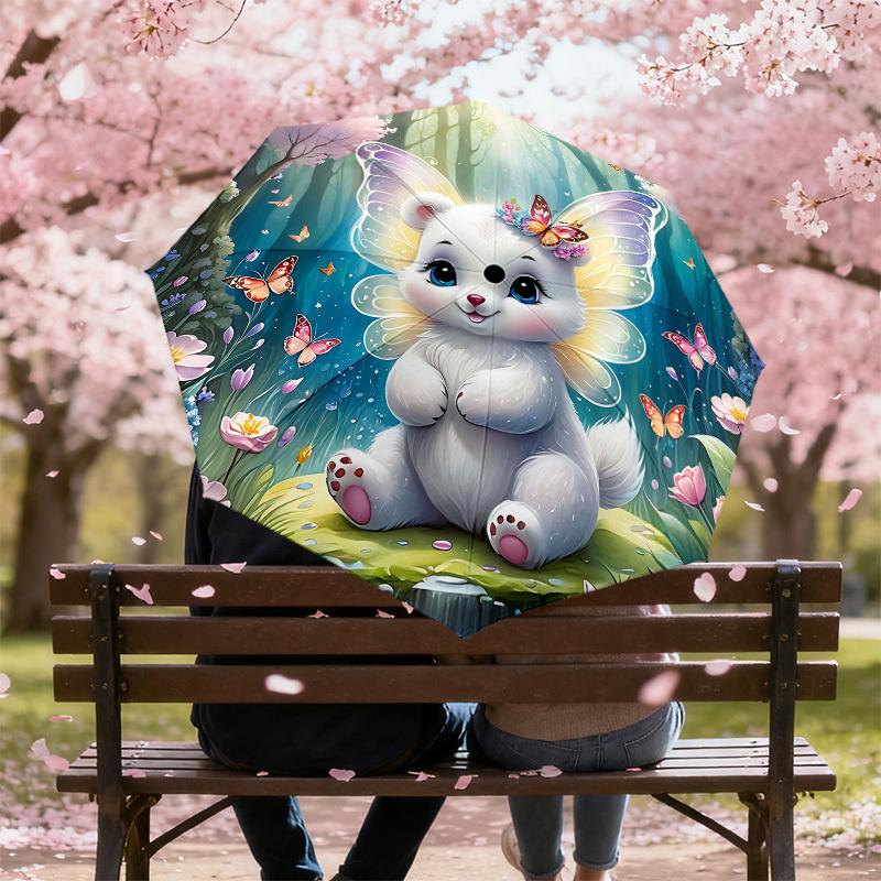 1PC Butterfly Forest Automatic Open/Close Umbrella with Windproof, 8-Rib Sturdy Canopy, Durable Ribs, Fashionable Design, Outdoor Accessory, Fun Prin,