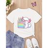 Summer Girls' and Boys' Shirt, Casual Top with Cute Cartoon Salamander and Birthday Cake Print T-shirt