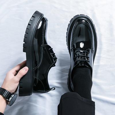 2024 Spring New Hight Quality Banquet Dress Patent Leather Shoes For Men's Solid Black Hombre Heightening Effect Casual Shoes