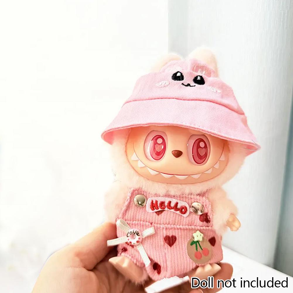 

Миниатюрный джинсовый комбинезон с вишневым декором для кукол Лабубу ростом 17 см. Милая кукольная одежда своими руками, модные аксессуары, прекрасные наряды, подарки для подруг 04