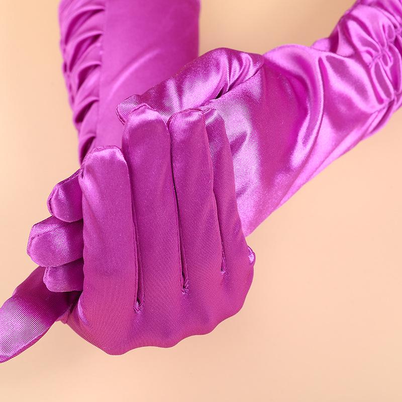 Sommer Sonnenschutz Satins Brauthandschuhe – Lange gefaltete Fingerhandschuhe für Hochzeiten, Partys und Modeveranstaltungen