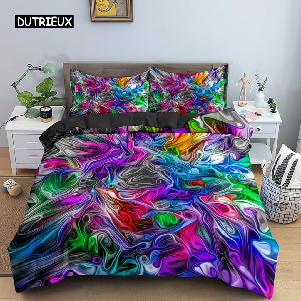 3D Duvet Cover Psychedelic Bedding Set Luxury Quilt Cover with Zipper Closure 2/3pcs King Comforter Cover Polyester Duvet Cover