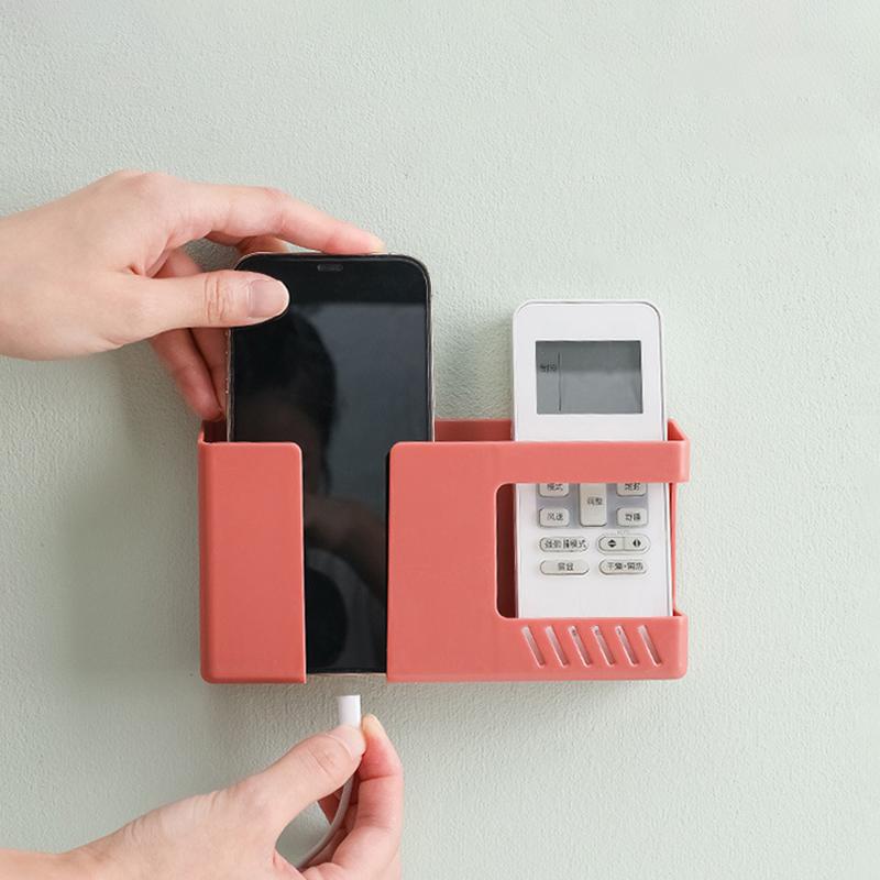 2 In 1 Wall-Mounted Mobile Phone Remote Control Storage Box Multifunctional Punch-Free Storage Rack Wall Debris Storage Holders
