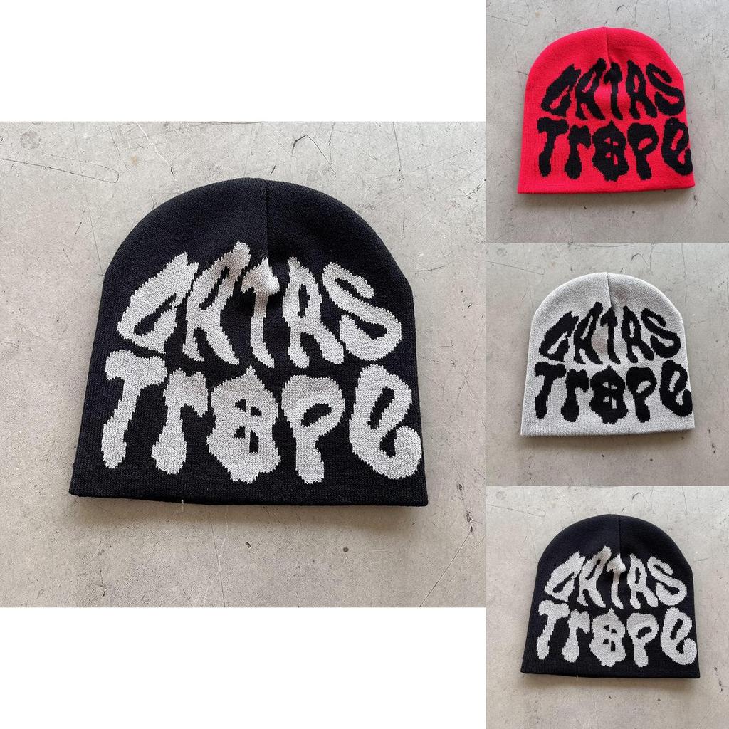 Acrylic High Top Knit Cap With Alphabet Design For Fall Winter Fashion