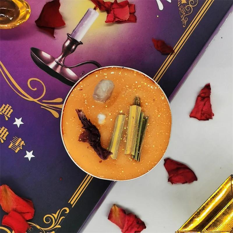 Mini Manifestation Candles Herbal Intention Candle Unscented Spell Dried Flowers Candles with Crystal Tea Lights