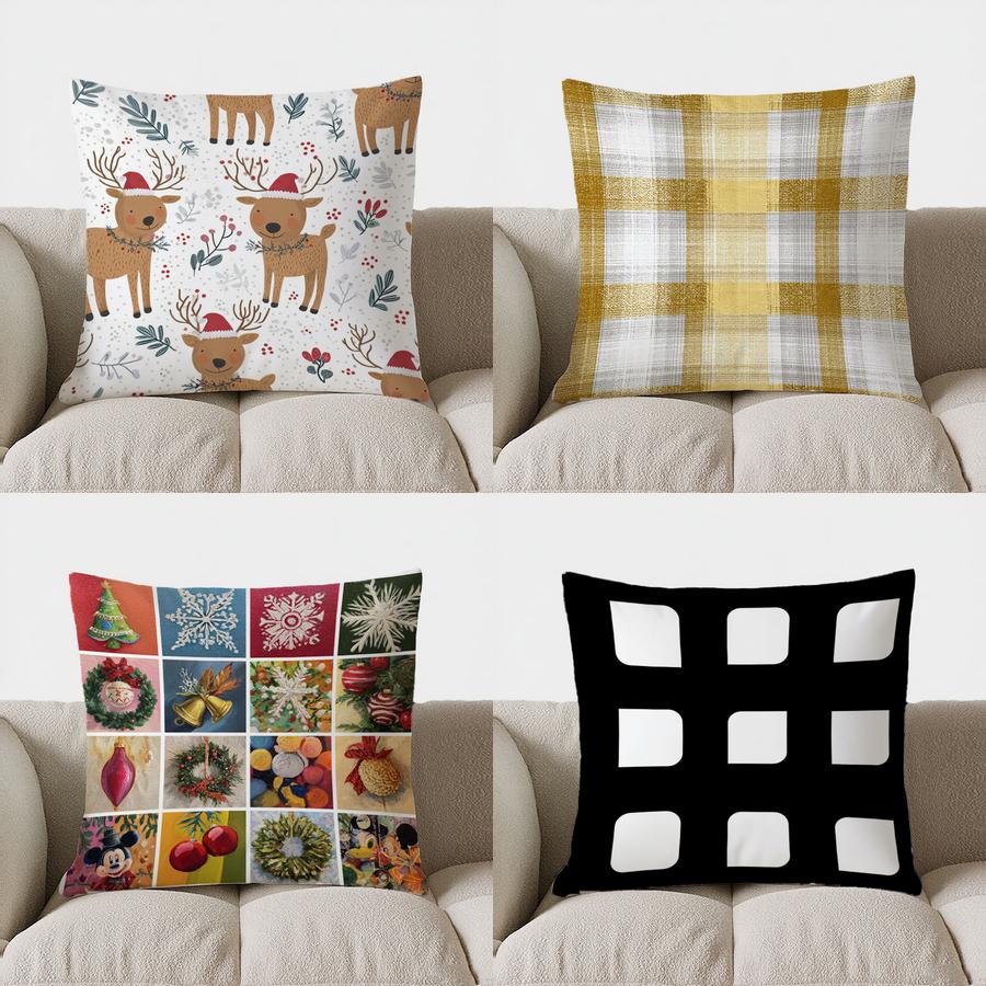 Cute Christmas Deer Pattern Throw Pillow Cover With Short Plush Print Living Room Sofa Decoration Cushion Cover Pillow Covers