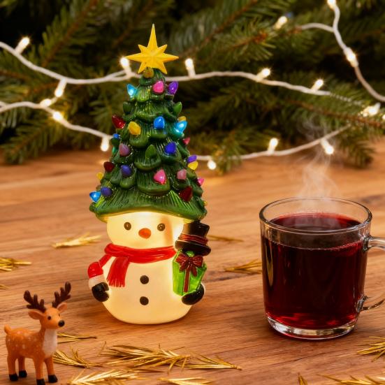 Christmas Cartoon Snowman Ornament USB Powered Glowing Xmas Tree Topper Snowman Figurine Home Office Holiday Party Decoration