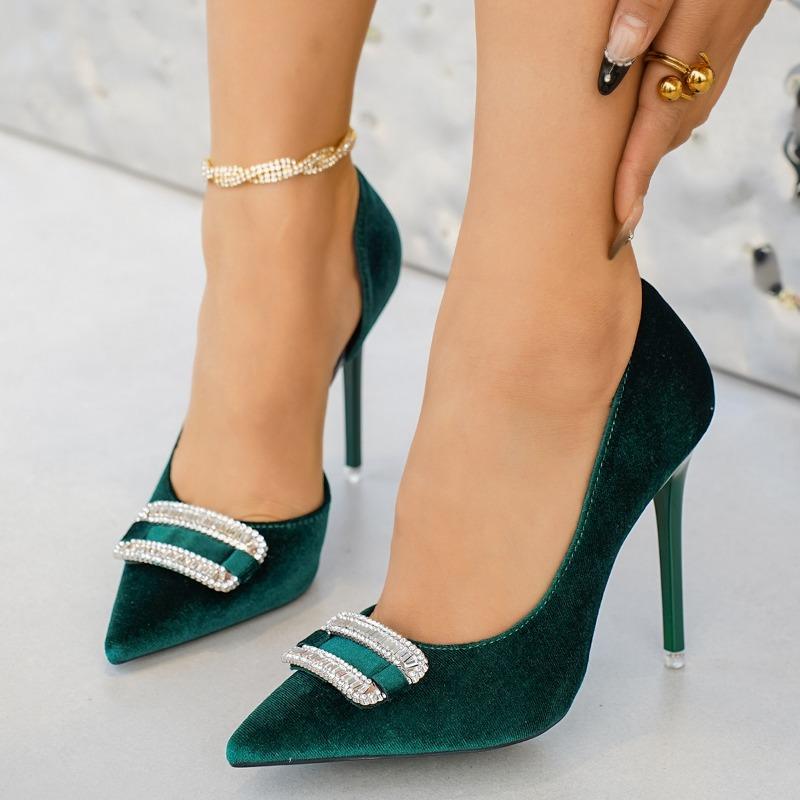 

High Heels Women Small Man Versatile French Professional Pointed Toe Girl Sexy Single Shoes 34 зелёный