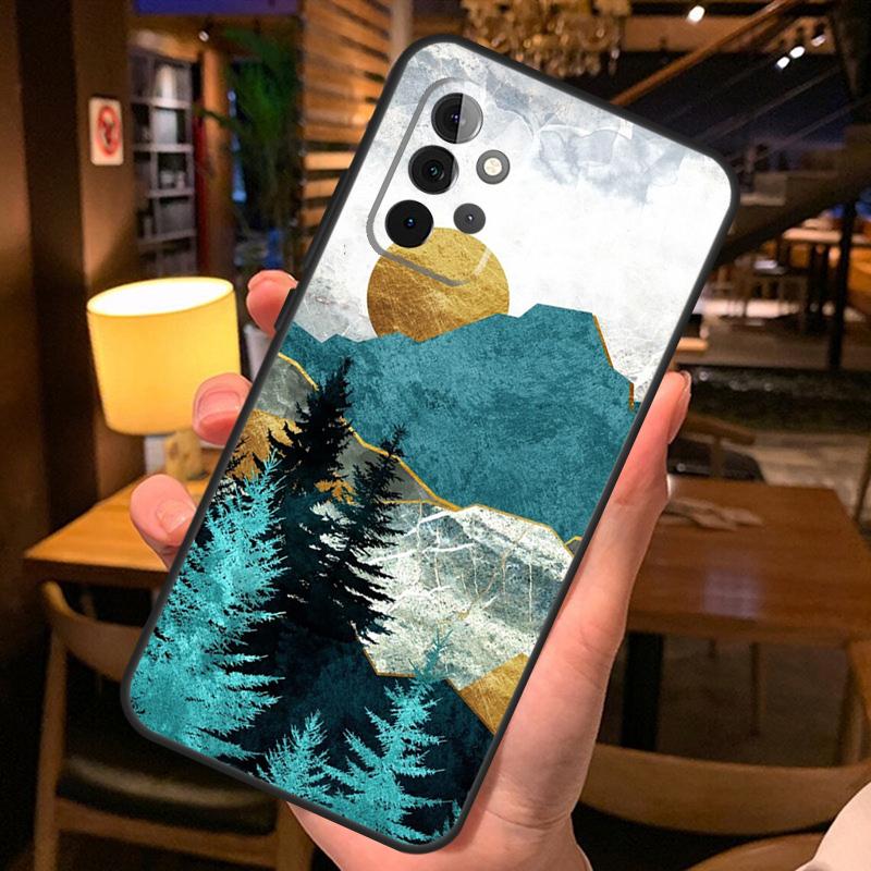 Gold Landscape Painting Case For Samsung Galaxy A56 A36 A54 A34 A14 A06 A16 A26 A12 A32 A52 A13 A33 A53 A15 A35 A55