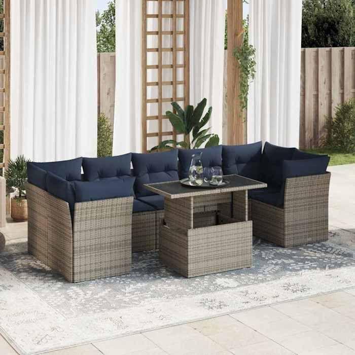 VidaXL Garden Furniture Set with Cushions 8 Pcs Grey Braided Resin Acacia 3326122
