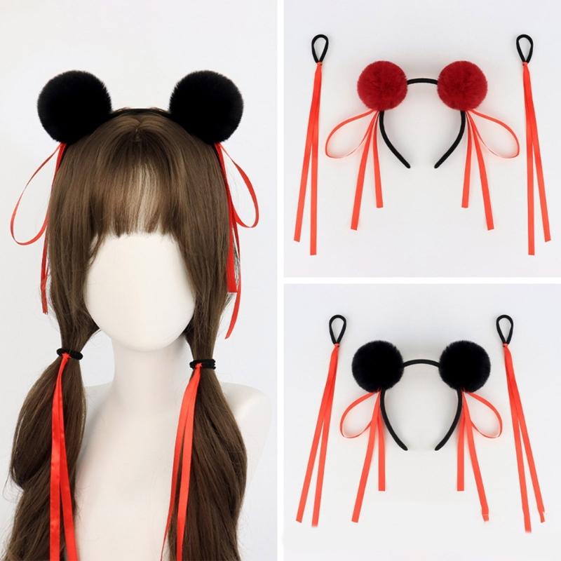 Weiche Pompons Necha Haarband Haargummi Schleife Dutt Stirnband Cosplay Party Haarstyling-Tool Für Anime-Charakter