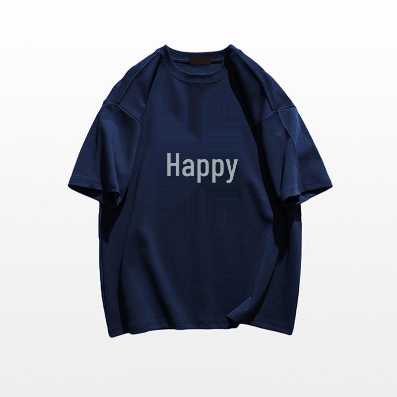 

Женская белая хлопковая футболка с коротким рукавом больших размеров - Лето 2025 Американский тренд Свободный крой XXL темно-синий