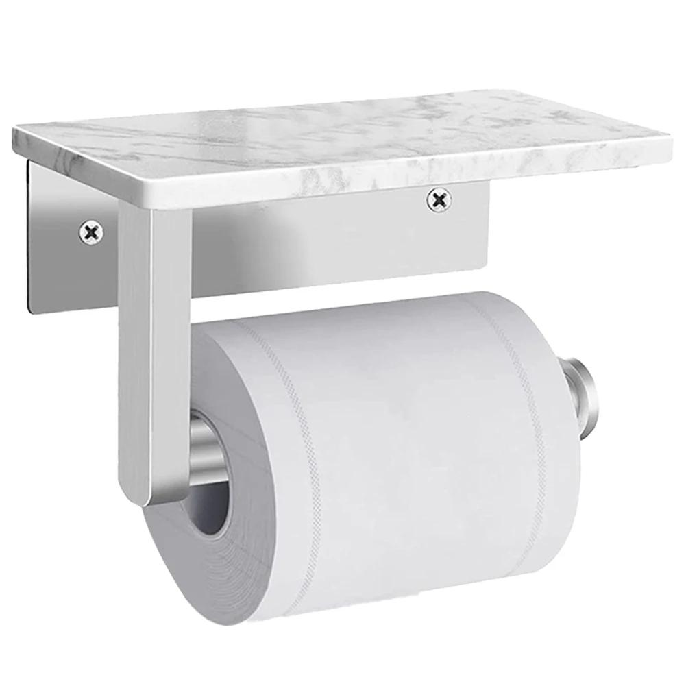 Modern Paper Towel Holder with Phone Stand, Marble Pattern Metal Dispenser Rack, Wall Mount for Kitchen Bathroom