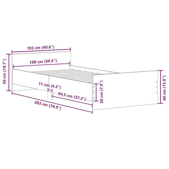 VidaXL Cadre de lit sans matelas vieux bois 100x200 cm bois ingénierie 857476