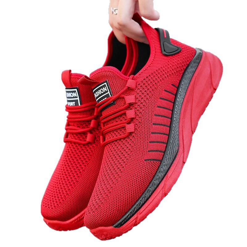 Fashion Spring Red Casual Shoes Mesh Breathable Sneakers for Men Outdoor Slip-on Walking Shoes Men Lace Up Trainers Men's Sports Shoes