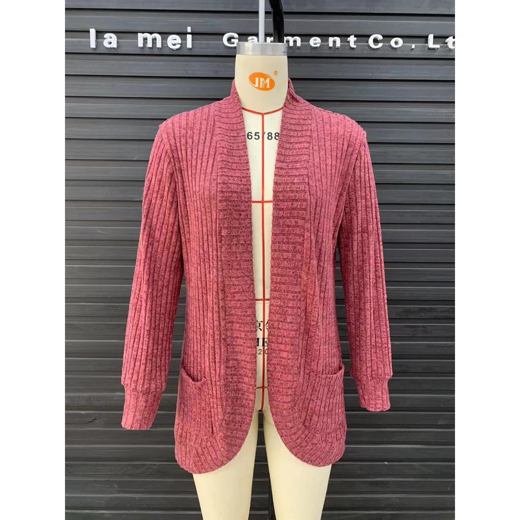 2025 Autumn New Women's Solid Color Ribbed Fleece Casual Patchwork Long Sleeve Cardigan Coat