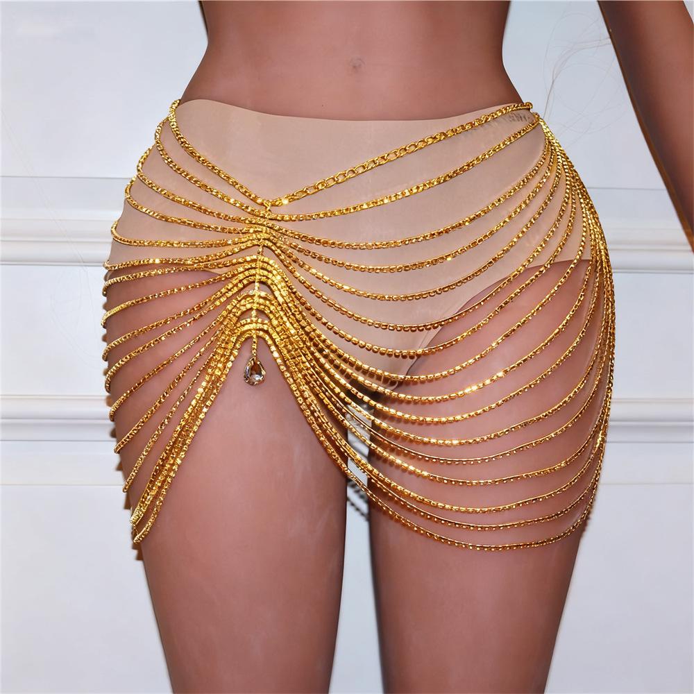 European And American Personalized Style Fringed Pendant Waist Chain Dance Skirt Body Chain Night Club Super Flash Crystal Body Chain Jewelry