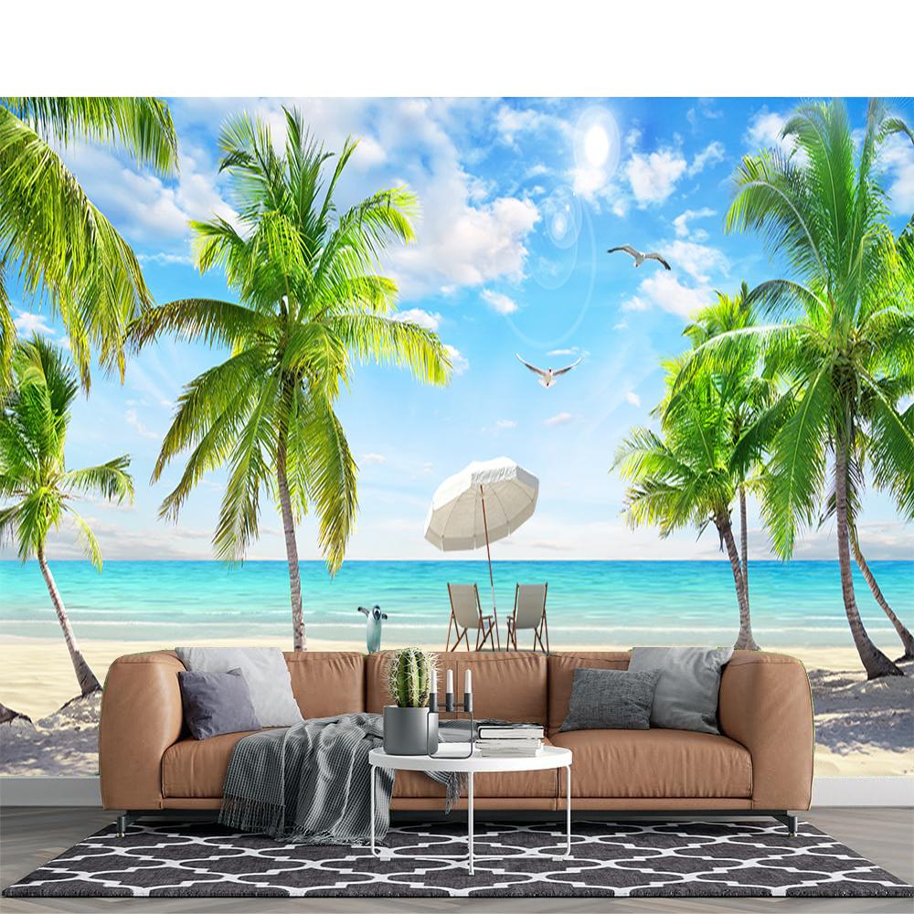 Large Beach 3d Mural Coconut Tree Landscape Wallpaper Living Room Bedroom Palm Tree Mural Home Decor