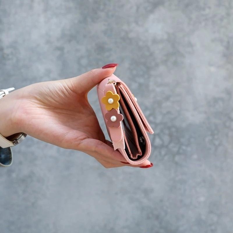 Geometric Flowers Women Cute Pink Wallets Pocket Purse Card Holder Wallet Lady Female Fashion Short Coin Purse Money Bag