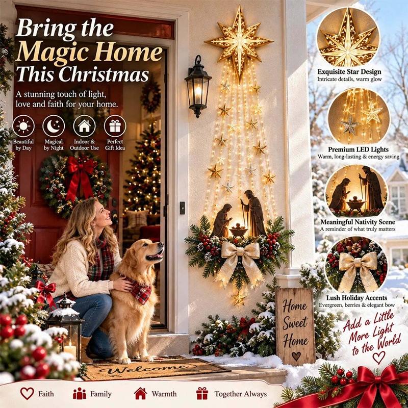 Christmas Magic Trail Wall Light Led Cascading Holiday Decor Warm White Glow Space-Saving Wall Decor Easy Wall Placement