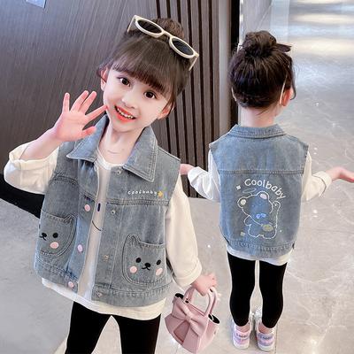 Girls Bear Denim Vest Spring and Autumn Fashion Children Clothing Sleeveless Jackets for Girl Baby Tops