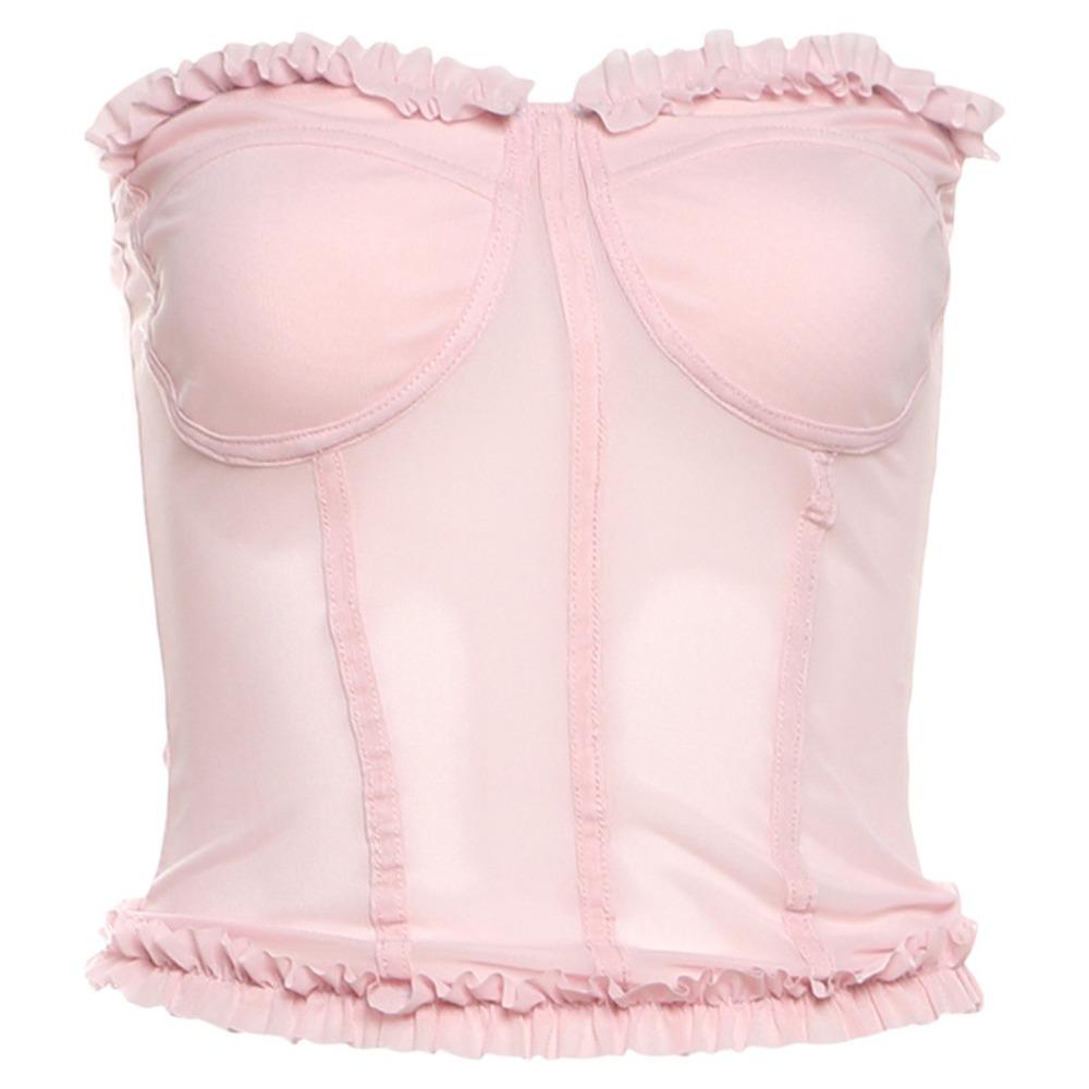 

Sleeveless Lace Camisole Wrap Chest Slim Crop Tops Elegant Women Mesh Corset Spring Summer L розовый