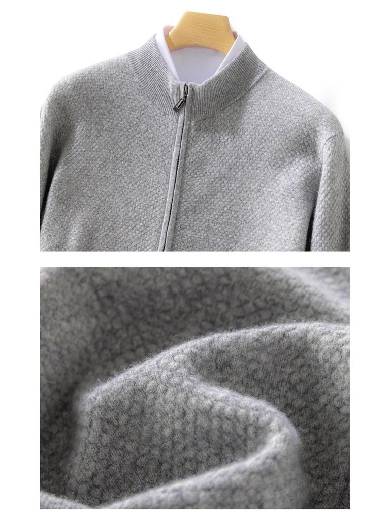 Men's Thick Wool Cardigan - Warm Half-High Collar Knit Sweater for Autumn/Winter
