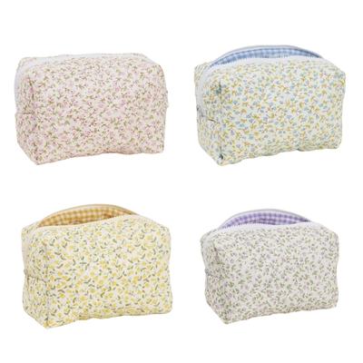 Spacious Soft Cotton Cosmetic Pouches With Quilted Flower Designs Makeup Bag Large Storage Case For Women